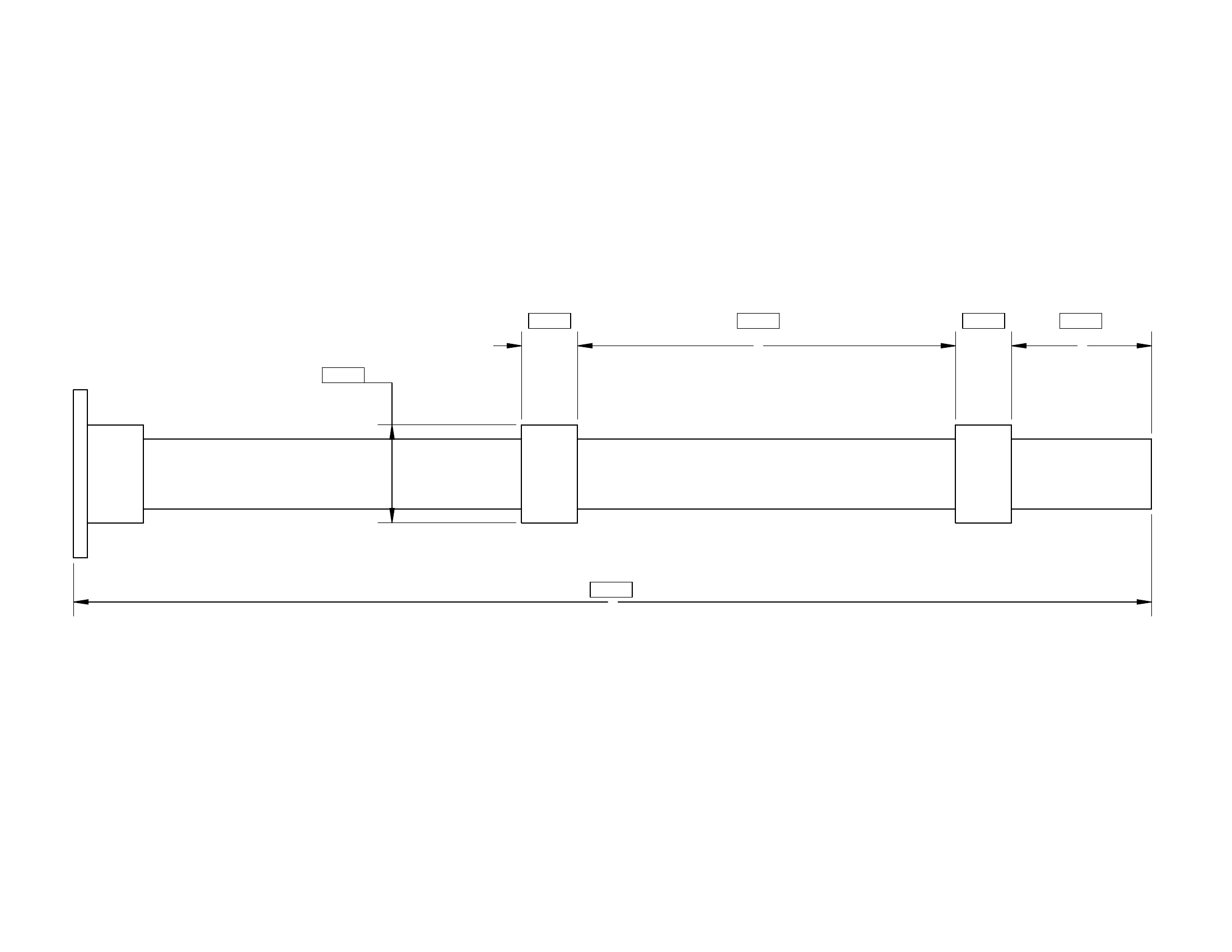 Stepped metal liner dimension drawing with blanks for overall length, shaft OD, collar widths, distance between collars, and end overhang